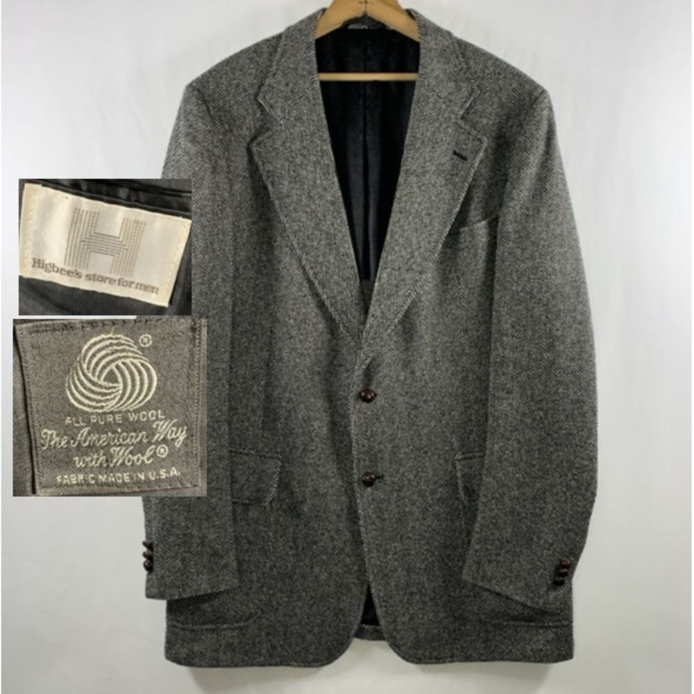 VTG 70s Mens Unstructured Wool Tweed Herringbone Sport Coat Size 44L Ivy Prep